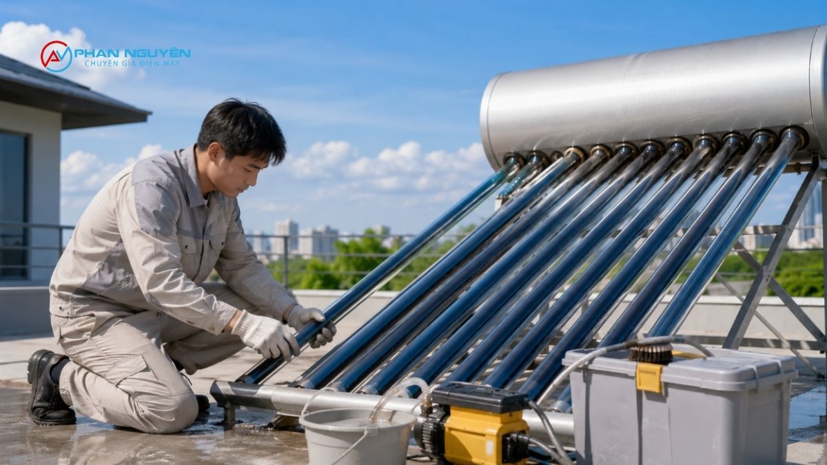Dịch vụ vệ sinh máy nước nóng năng lượng mặt trời tại Phan Nguyên