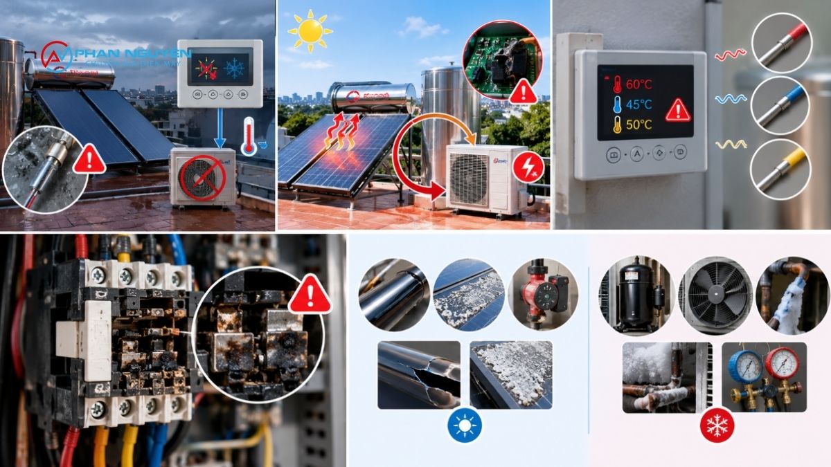 Những lỗi chỉ xảy ra ở hệ thống kết hợp năng lượng mặt trời và heat pump