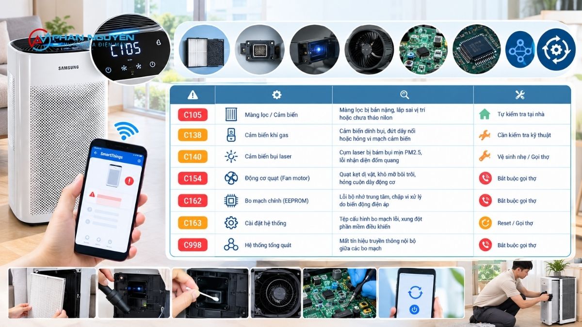 Bảng Tra Cứu Mã Lỗi Máy Lọc Không Khí Samsung Đầy Đủ Nhất