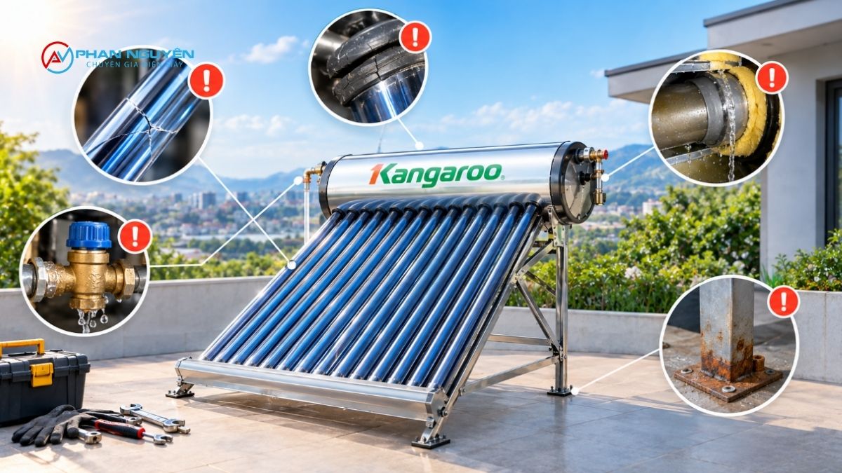 Các lỗi đặc trưng theo bộ phận của máy nước nóng NLMT Kangaroo