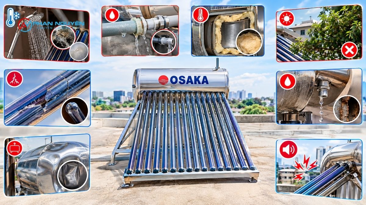 Các lỗi thường gặp ở máy nước nóng năng lượng mặt trời Osaka