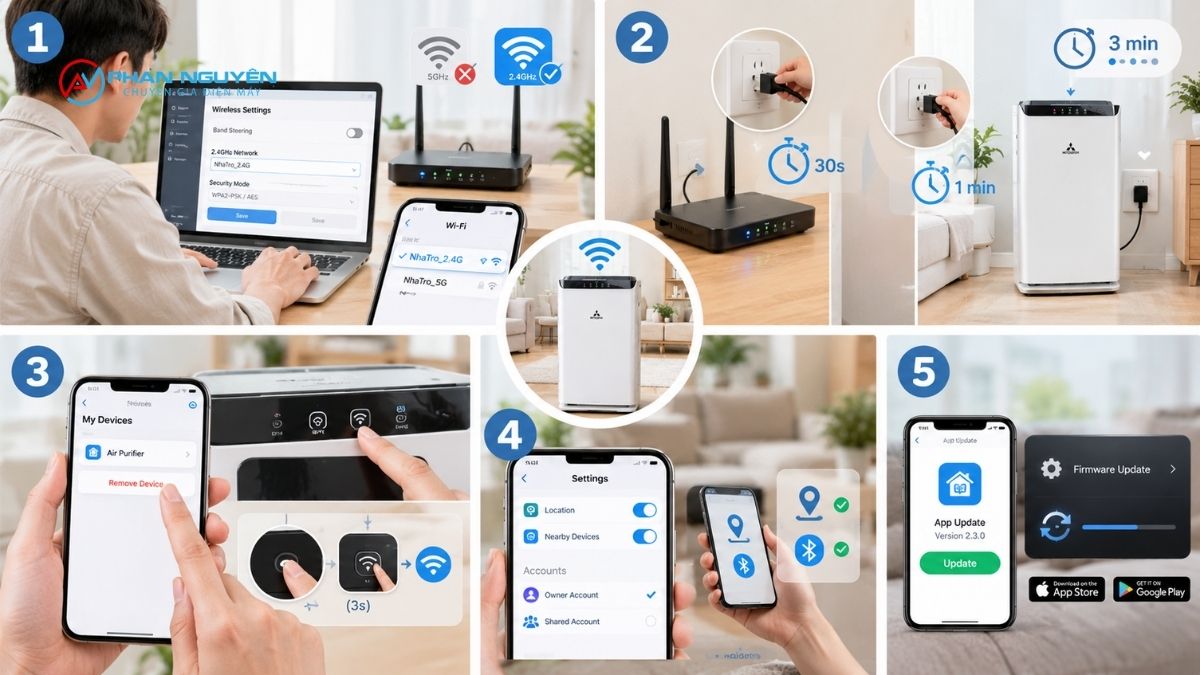 Cách Khắc Phục Máy Lọc Không Khí Không Kết Nối Wifi Tại Nhà (Theo Thứ Tự Ưu Tiên)