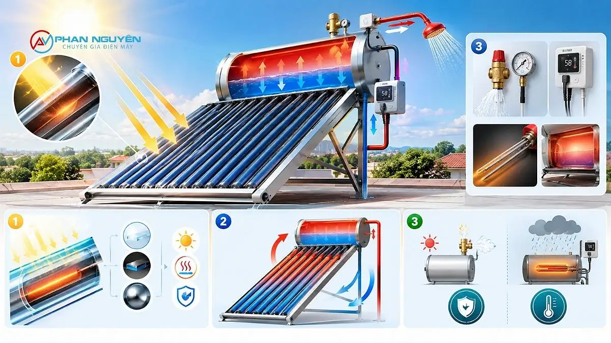 Cấu Tạo Máy Nước Nóng Năng Lượng Mặt Trời Gồm Những Bộ Phận Nào?