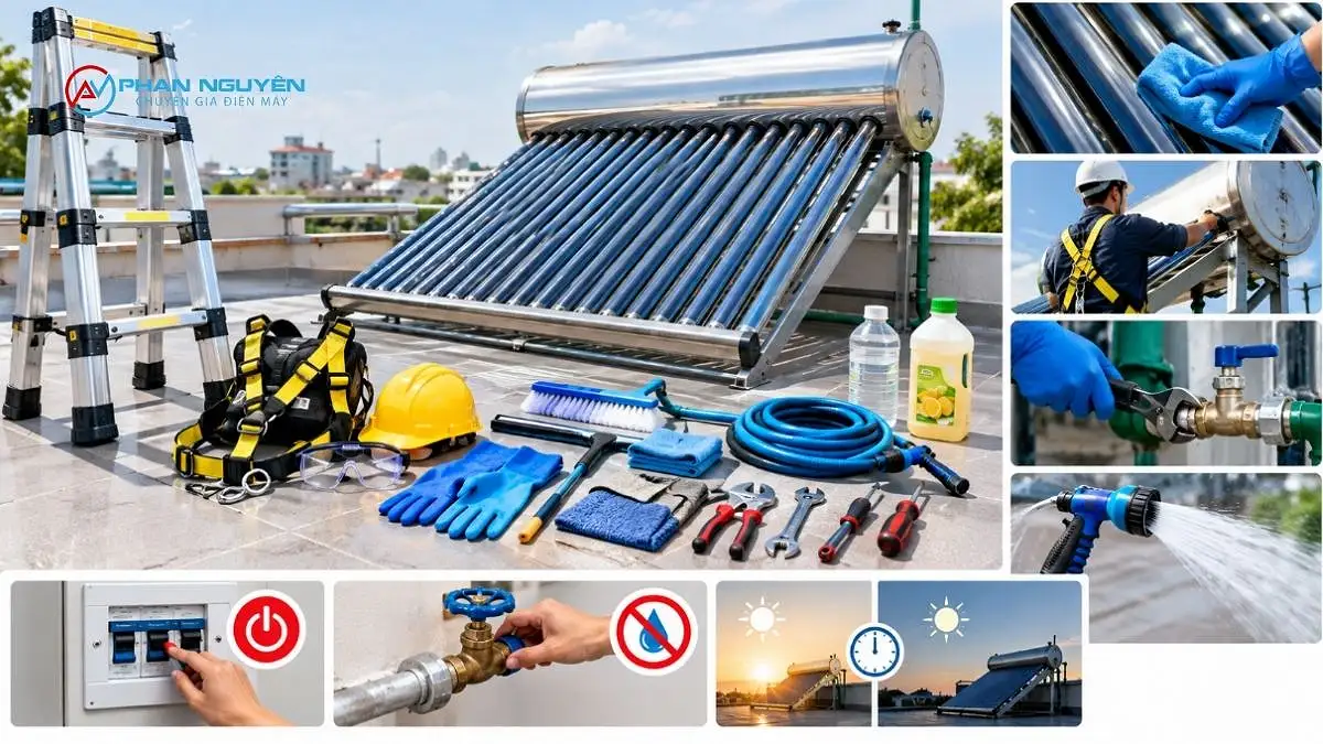 Chuẩn Bị Trước Khi Vệ Sinh Máy Nước Nóng Năng Lượng Mặt Trời