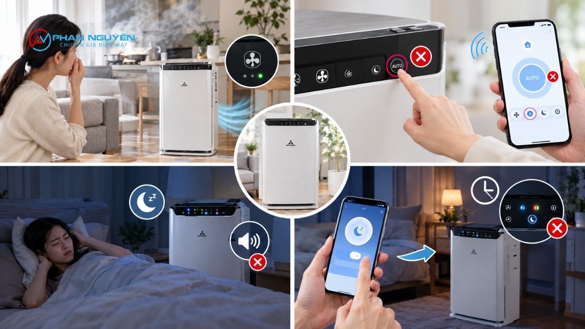 Dấu hiệu nhận biết máy lọc không khí đang lỗi chế độ Auto hoặc chế độ ngủ