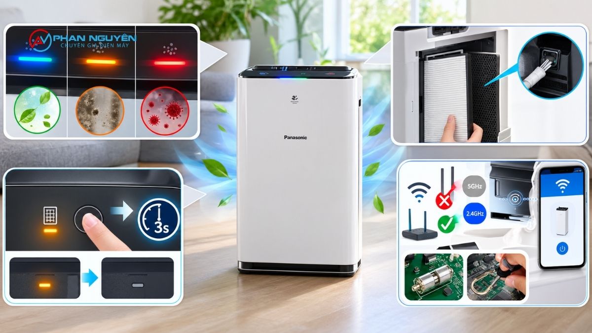 Đèn báo trên máy lọc không khí Panasonic nói lên điều gì? (Không phải mã lỗi số như Daikin, Sharp)