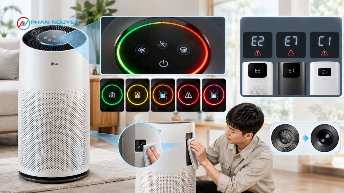 Hệ thống đèn báo và cảnh báo của máy lọc không khí LG khác gì mã lỗi E/C của hãng khác?