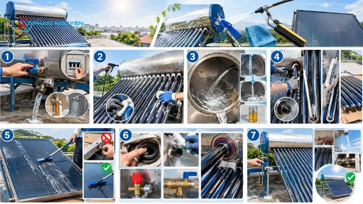 Hướng Dẫn Cách Vệ Sinh Máy Nước Nóng Năng Lượng Mặt Trời Từng Bước