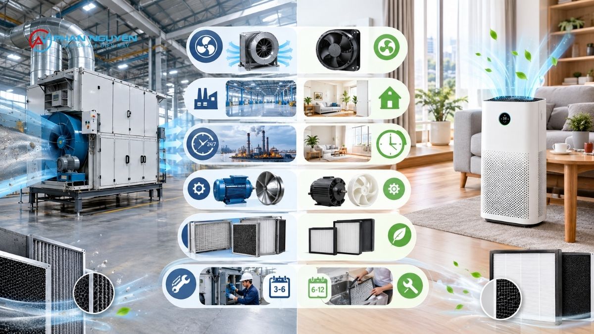 Máy lọc không khí công nghiệp khác gì máy gia đình?