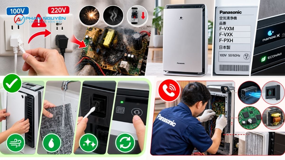 Máy lọc không khí Panasonic nội địa Nhật cắm nhầm điện 100V/220V – Nhận biết và xử lý