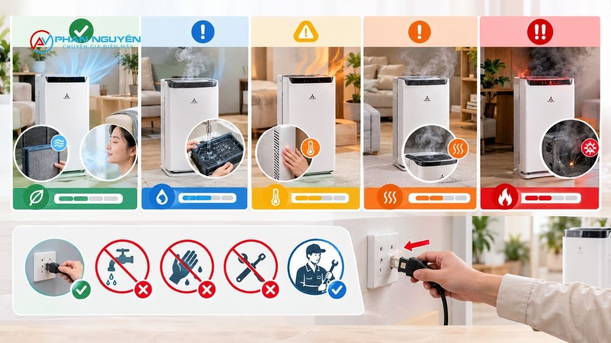 Nguyên nhân máy lọc không khí có mùi khét theo từng bộ phận