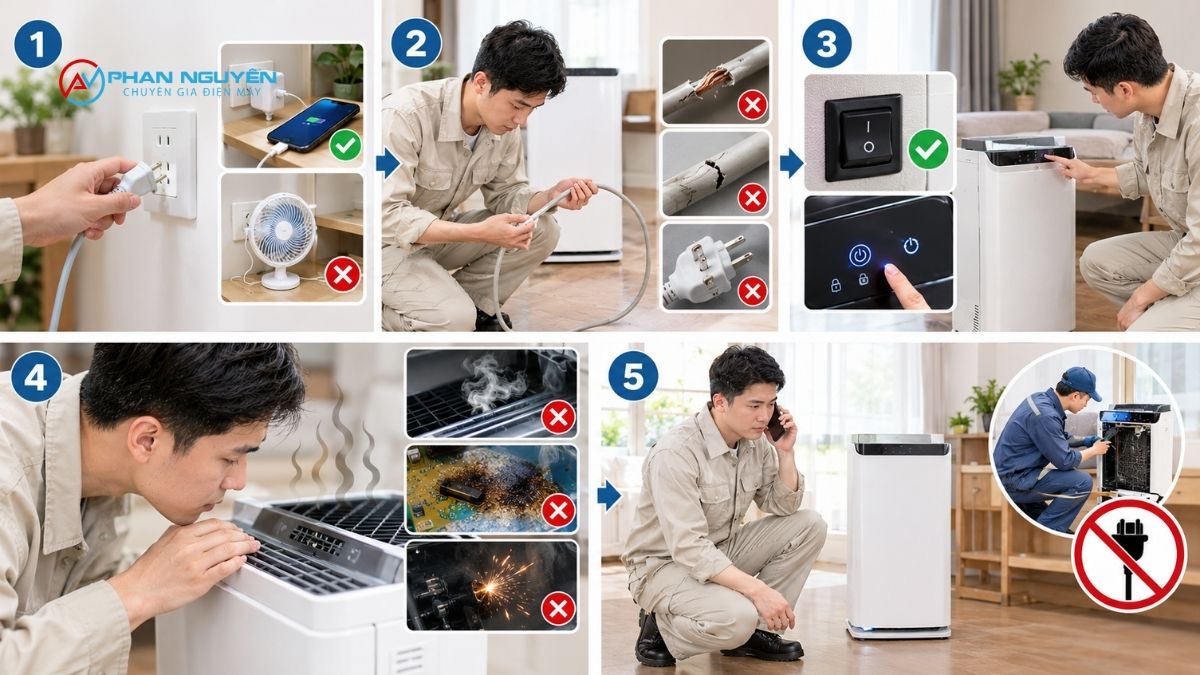 Quy Trình 5 Bước Tự Kiểm Tra Máy Lọc Không Khí Không Vào Điện Tại Nhà