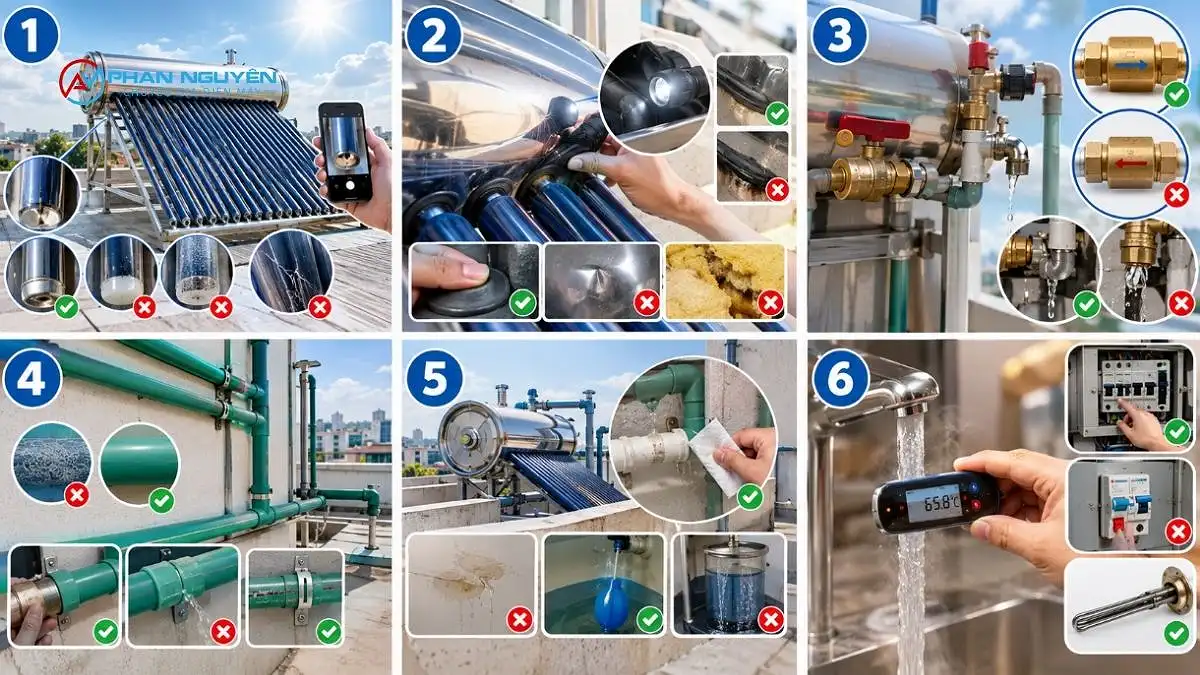 Quy trình 6 bước tự kiểm tra máy nước nóng năng lượng mặt trời tại nhà