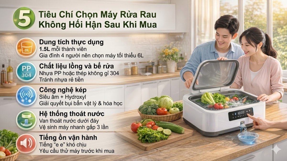 5 Tiêu Chí Chọn Máy Rửa Rau Không Hối Hận Sau Khi Mua