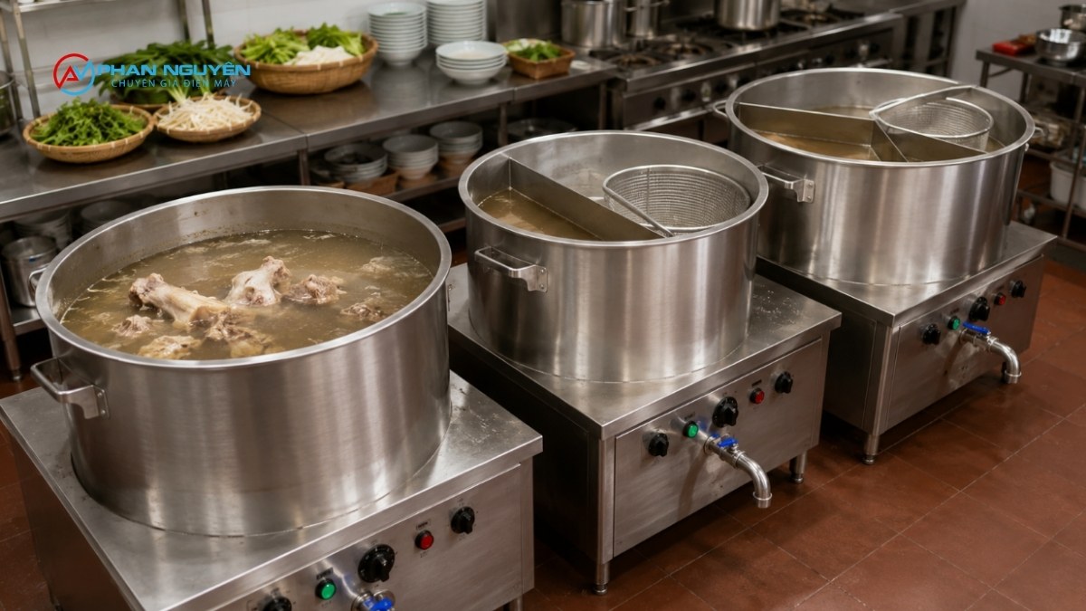 Nồi nấu phở 1 ngăn, 2 ngăn, 3 ngăn khác nhau ra sao?
