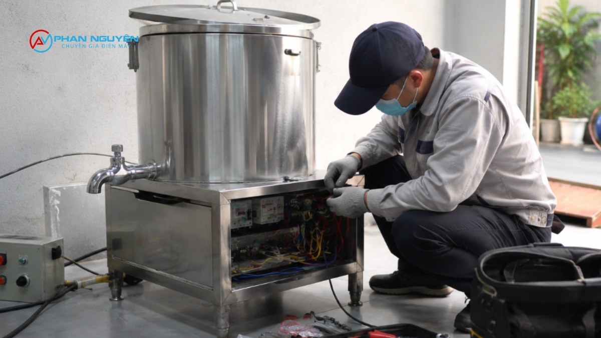 Sửa nồi phở công suất lớn cho bếp công nghiệp, canteen, bếp ăn tập thể
