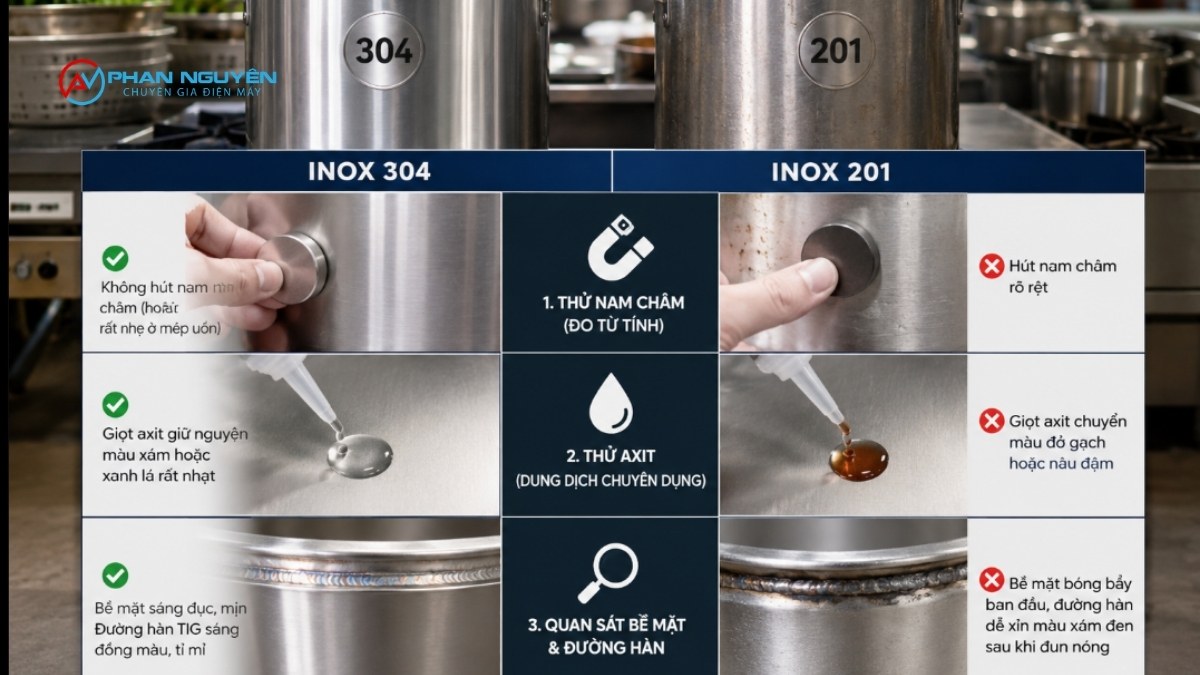 Cách nhận biết nhanh nồi phở Inox 304 và Inox 201