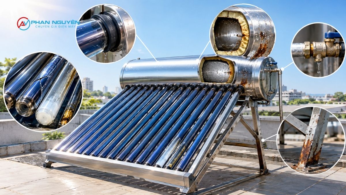 Bảng tổng hợp các lỗi thường gặp theo bộ phận của máy nước nóng NLMT Sunlife