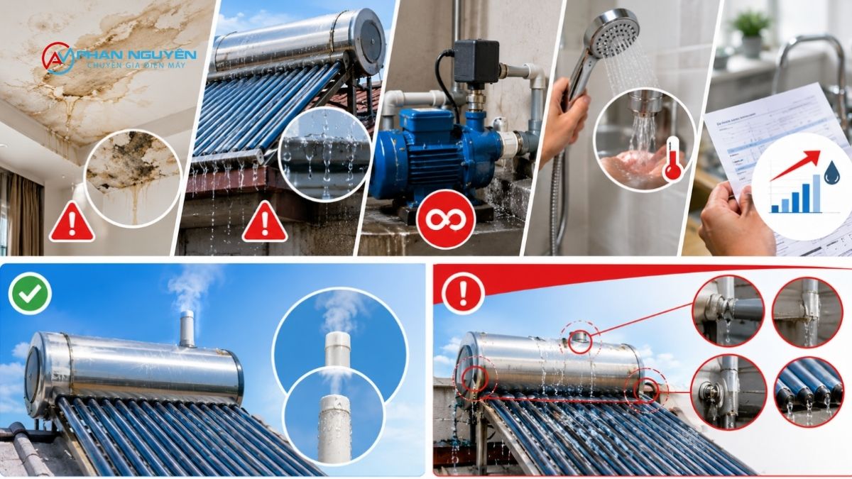 Dấu hiệu nhận biết máy nước nóng năng lượng mặt trời đang bị rò nước