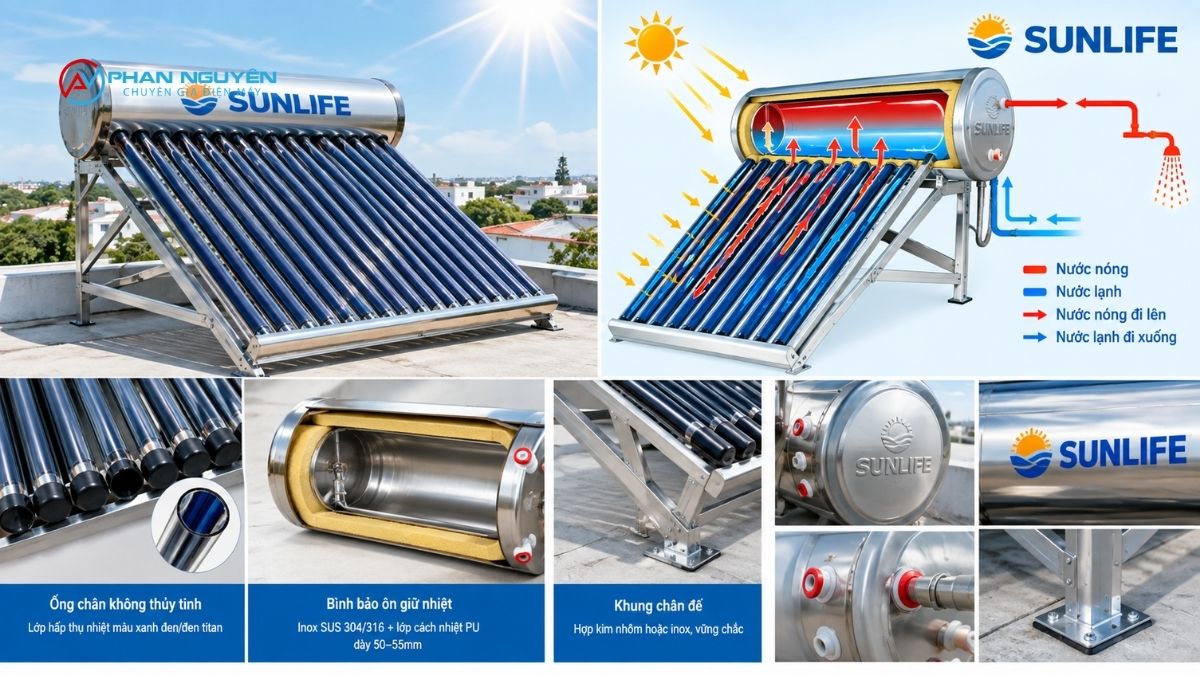 Nhận diện máy nước nóng năng lượng mặt trời Sunlife